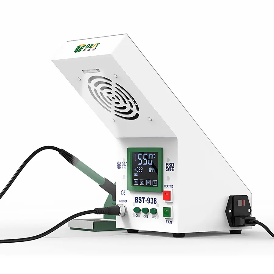 BST-938 * Forrasztó állomás, érintőképernyővel, LED világítással és füstelszívóval, 200-480°C, 90W