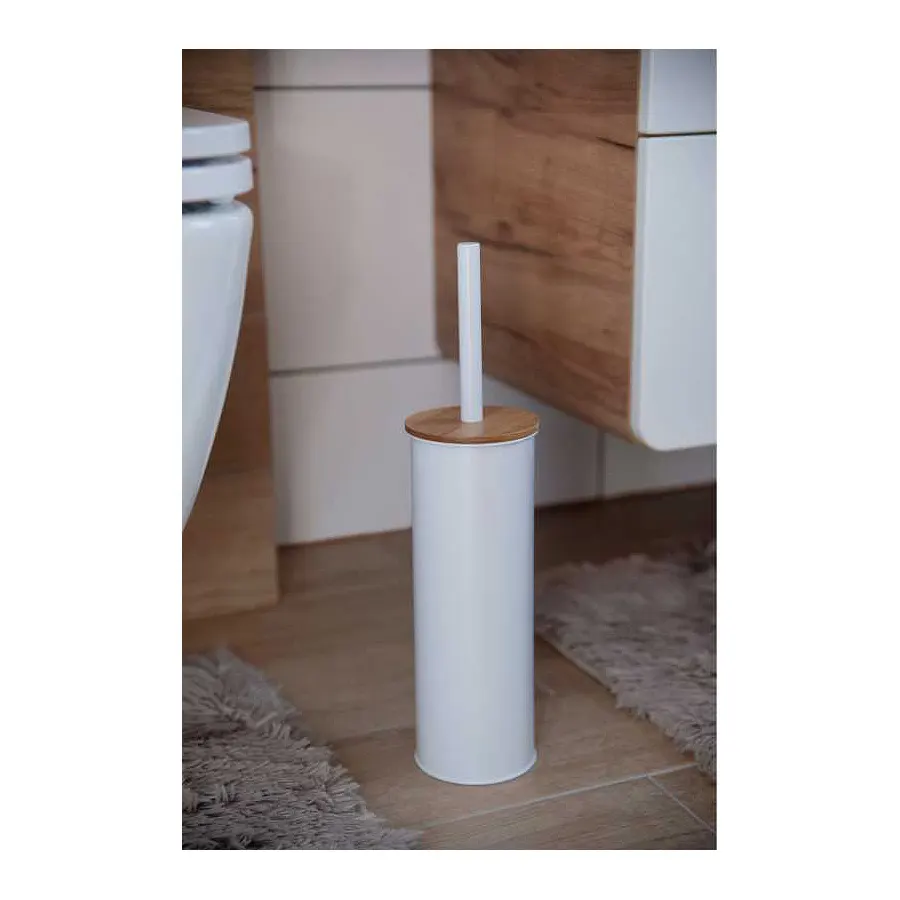 FK013A WC kefe, bambusz-fém (fehér)-Naomi