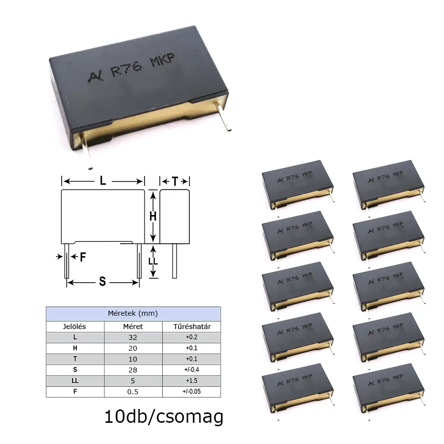 Fólia kondenzátor, MKP 330nF/630VDC, 32x20x10mm, 10db/csomag