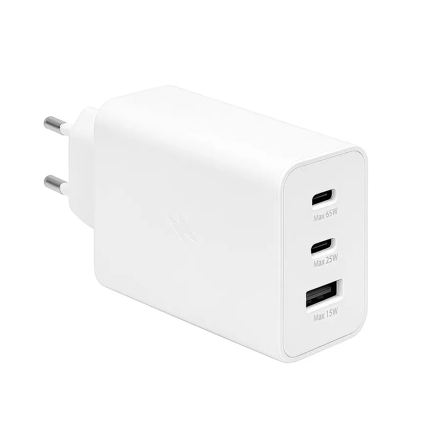 Hálózati gyorstöltő, fehér színű, Power Delivery és Quick Charge funkcióval, 65W