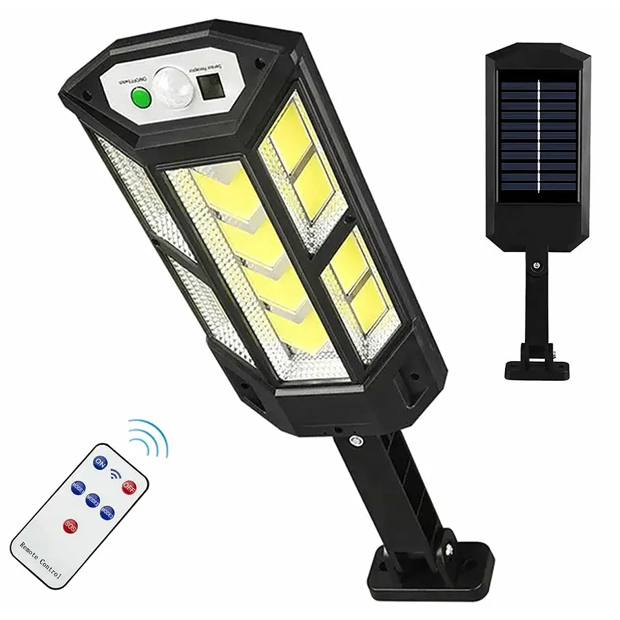 HTS0047B Falra szerelhető mozgásérzékelős szolár COB LED lámpa távirányítóval