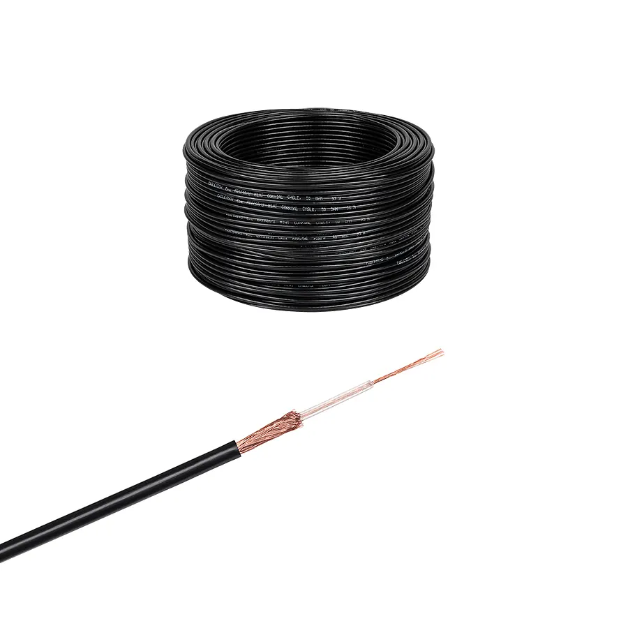 KAB0031 Koax kábel RG174 2,8mm, fekete, RÉZ, 50Ohm, 100m/tekercs