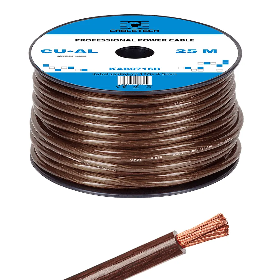 KAB0716B-M Autóhifi tápkábel, réz-alumínium, fekete, 12GA 4,5mm, /méter