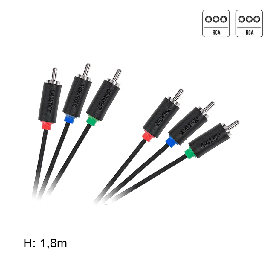 RCA kábel, komponens 3RCA dugó - 3RCA dugó, 1,8m