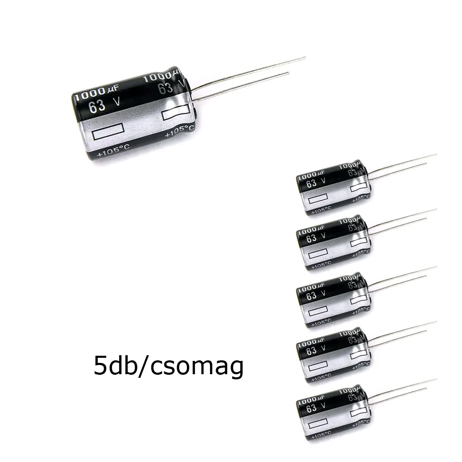 SK1000-63-105 Elektrolit kondenzátor, 1000µF/63V 105°C, Ø16x26mm, 5db/csomag