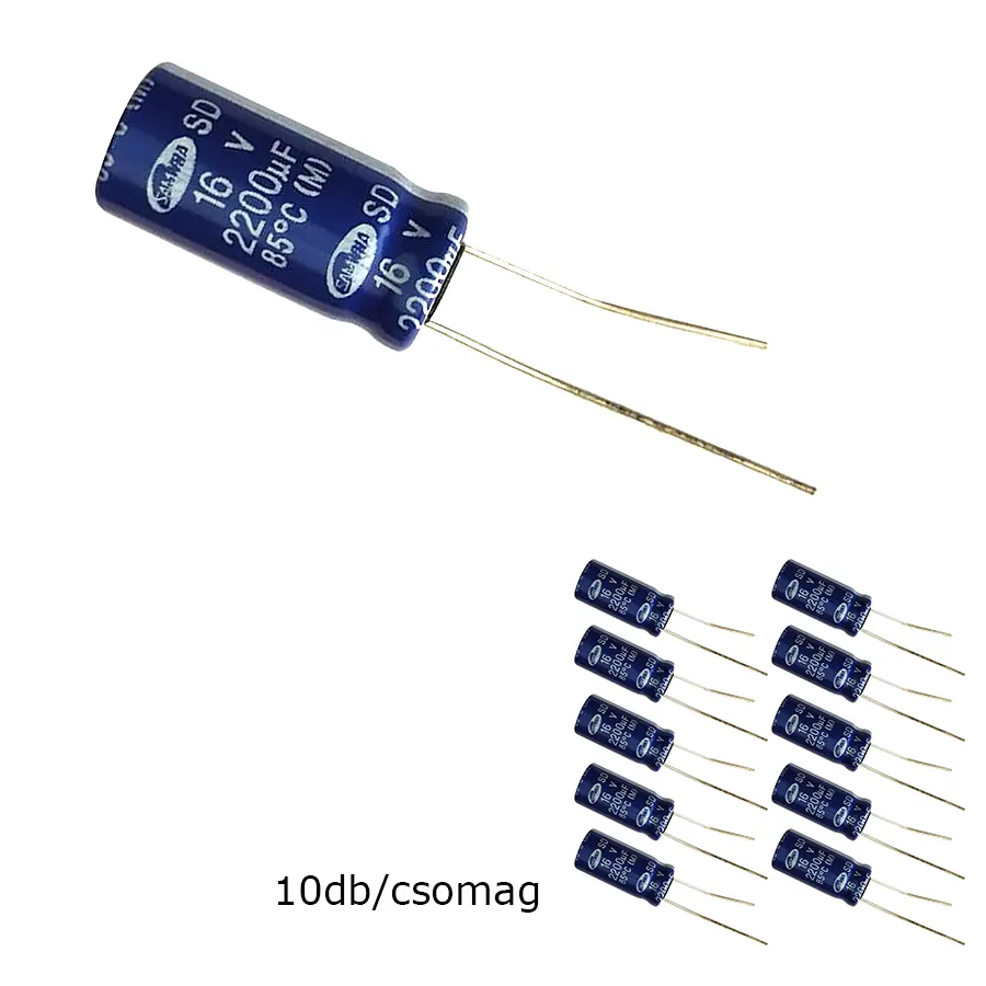 SK2200-16-85A Elektrolit kondenzátor, 2200µF/16V 85°C, Ø18x25mm, 10db/csomag