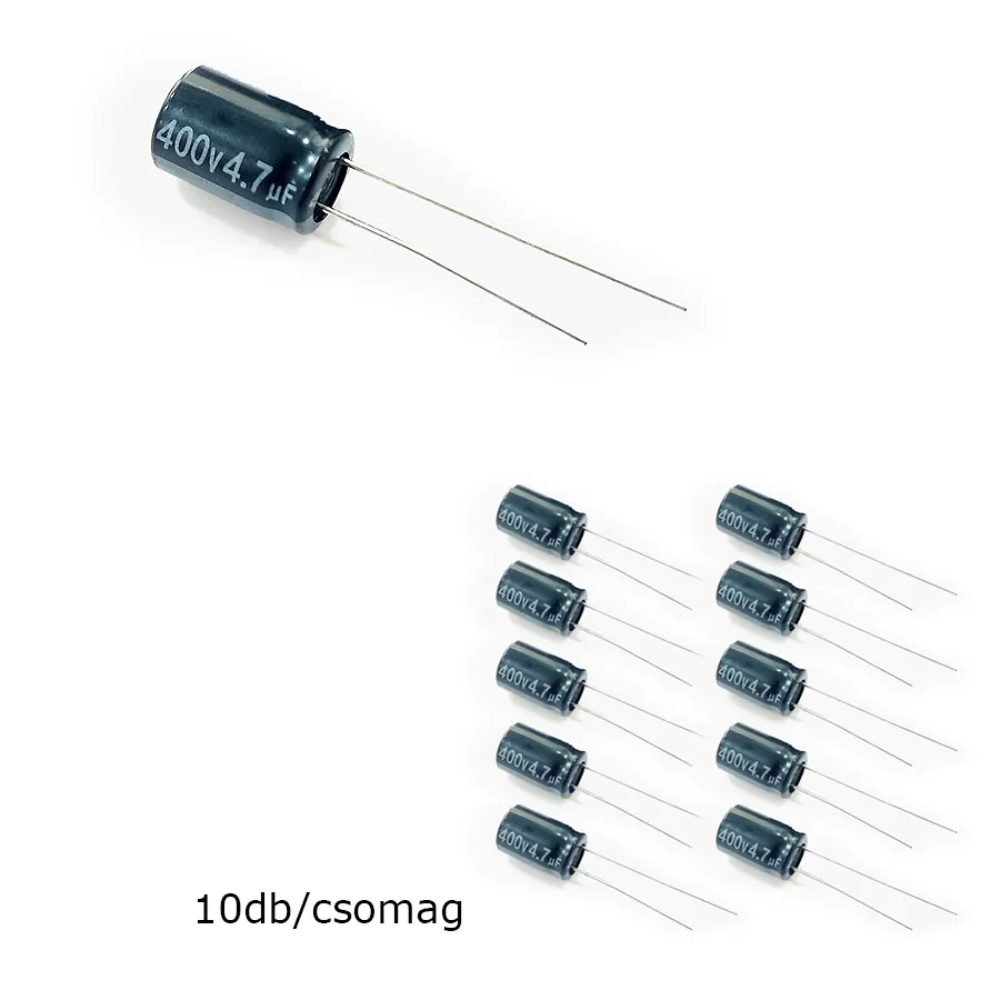 SK4,7-400-85A Elektrolit kondenzátor, 4,7µF/400V 85°C, Ø10x18mm, 10db/csomag