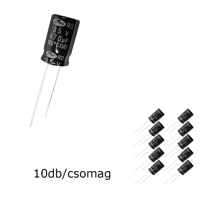 SK470-35-105 Elektrolit kondenzátor, 470µF/35V 105°C, Ø10x18mm, 10db/csomag